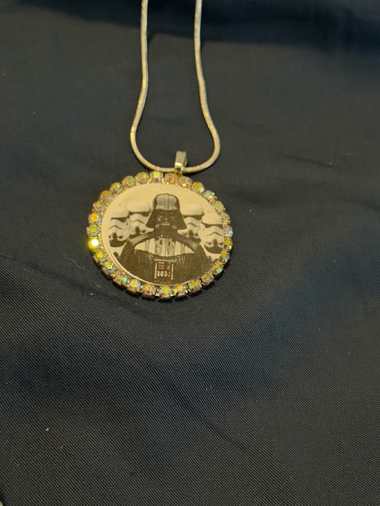 Jewelry - Silver-tone Round Pendant Necklace with Black and Silver Image